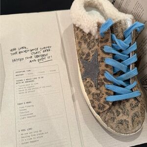 Golden Goose Woman’s  Leopard Print Suede Superstar Sabot Shearling Sneakers